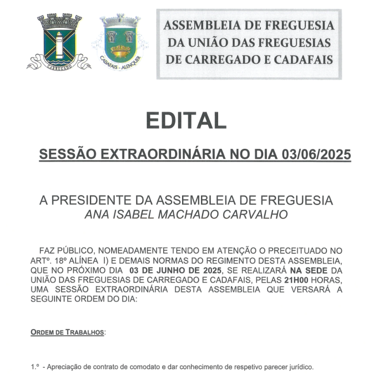 Sessão Extraordinária no dia 03 de Junho