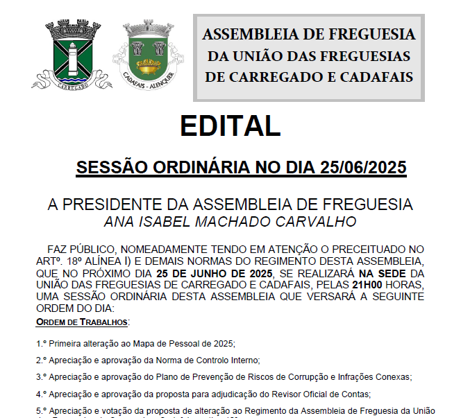 Sessão Ordinária no dia 25 de Junho