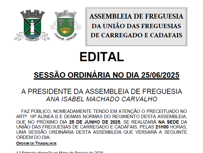 Sessão Ordinária no dia 25 de Junho
