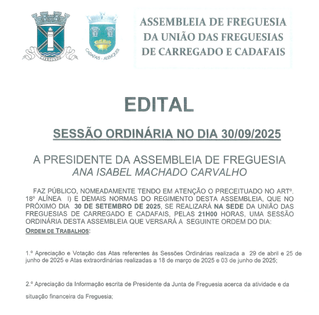 Sessão Ordinária no dia 30 de Setembro