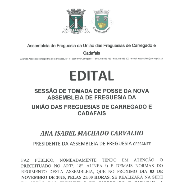 Sessão de Tomada de Posse no dia 3 de Novembro