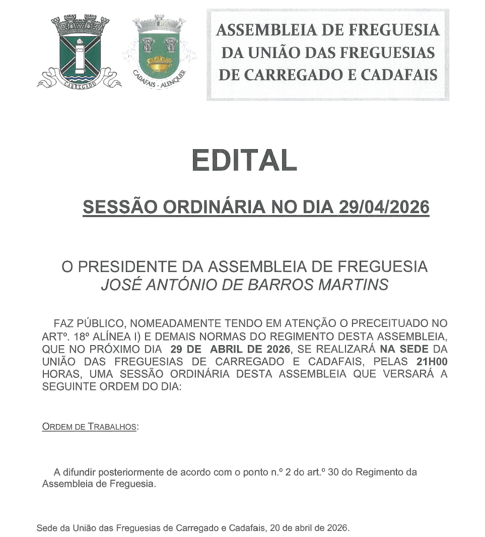 Sessão Ordinária no dia 29 de Abril