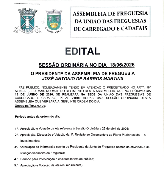 Sessão Ordinária no dia 18 de Junho